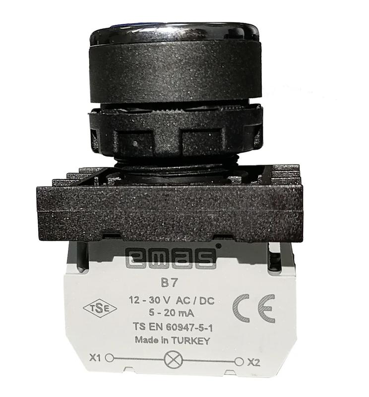 Кнопка с подсветкой-светодиод (1НО) 12-30В перем. и пост. тока син. EMAS B170DM