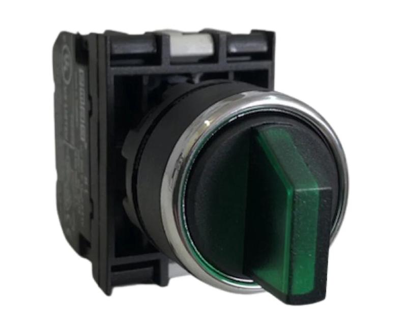 Переключатель с подсветкой светодиод 2-0-1 с фиксацией (2НО) 12-30В перем. и пост. тока зел. EMAS B191SL30Y