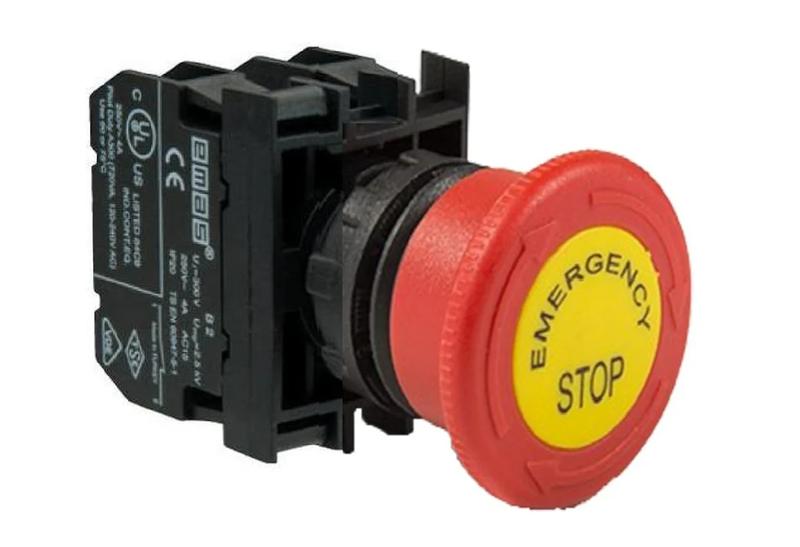 Кнопка аварийная "Грибок" d40мм 1НО+1НЗ с фиксацией и возвратом поворотом EMAS B102EE