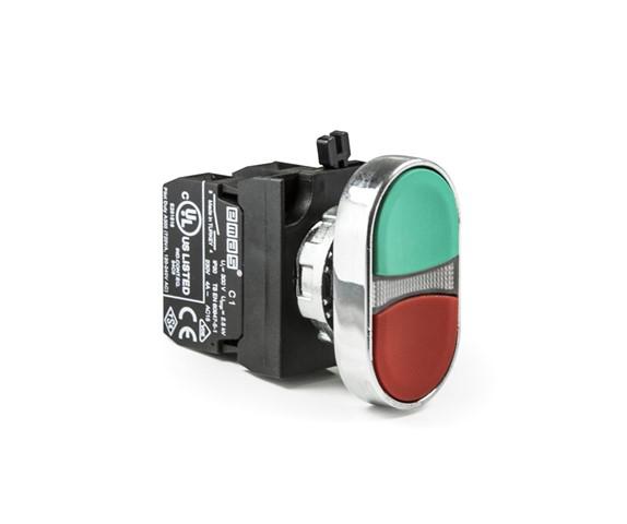 Кнопка сдвоенная (1НО+1НЗ) (CM) красн./зел. EMAS CM102K20KY