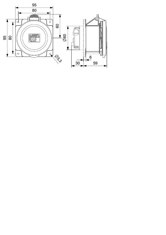 Корпус с гнездом монтаж на перегородке стандарт CEE 4х16А (3P+E) 400В EMAS ECE416V5PM