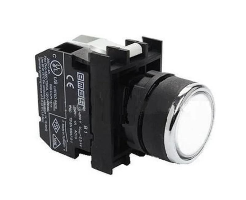 Кнопка с подсветкой-светодиод (1HO) 12-30В перем. и пост. тока бел. EMAS B150DB