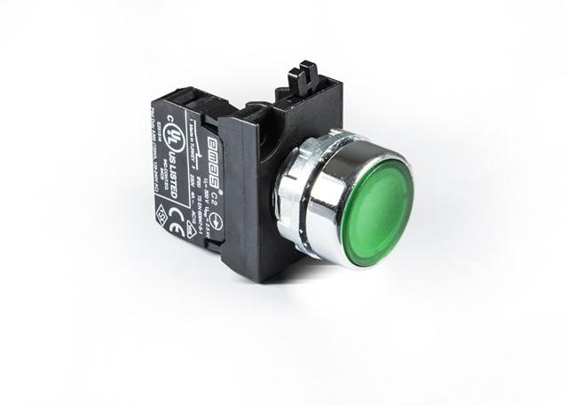 Кнопка нажимная круглая CM200DY (1НЗ) зел. EMAS CM200DY