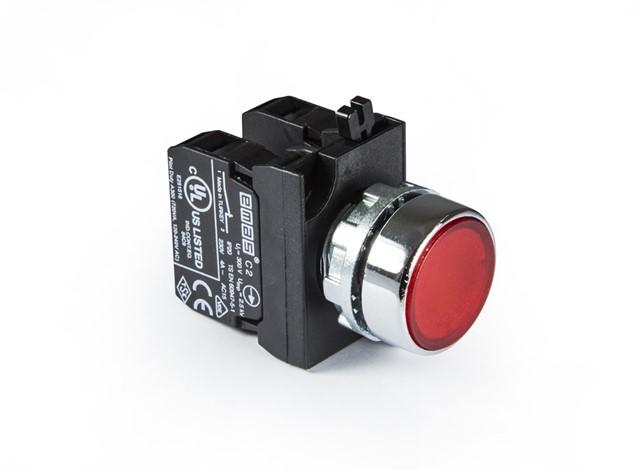 Кнопка нажимная круглая CM202DК (2НЗ) красн. EMAS CM202DK