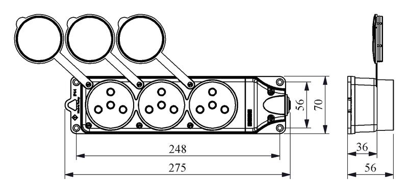 Розетка в резиновом корпусе трехместная 3х(3х25А) EMAS EKS325PG30
