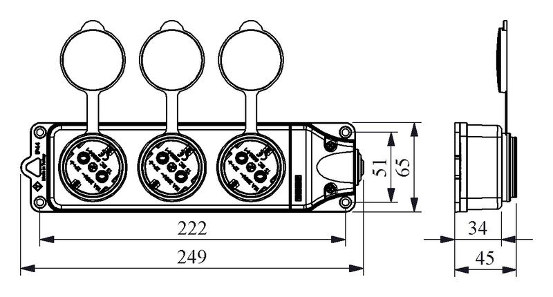 Розетка р резиновом корпусе трехместная EMAS EKS116PG3