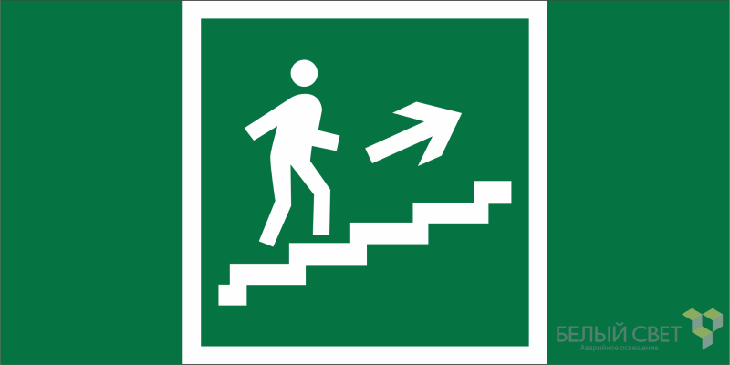 Знак безопасности NPU-1510.E15 "Напр. к эвакуац. выходу по лестн. вверх (прав.)" Белый свет a20513