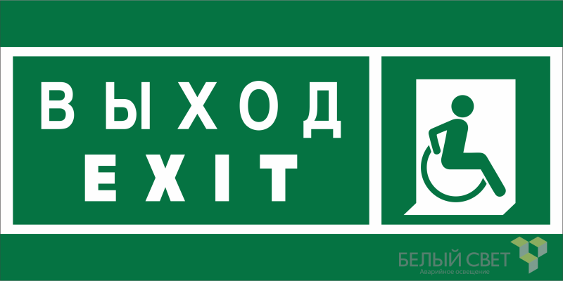 Знак безопасности NPU-2110.E63 "Указатель выхода для инвалидов в креслах колясках (правосторонний)" Белый свет a20391