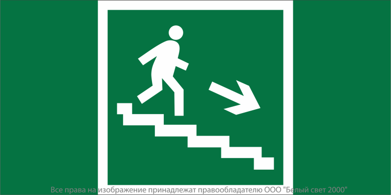 Знак безопасности NPU-6030.E13 "Напр. к эвакуац. выходу по лестн. вниз (прав.)" Белый свет a20525