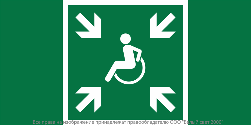 Знак безопасности NPU-7035.E65 "Пункт (место) сбора МГН (безопасная зона МГН)" Белый свет a20461