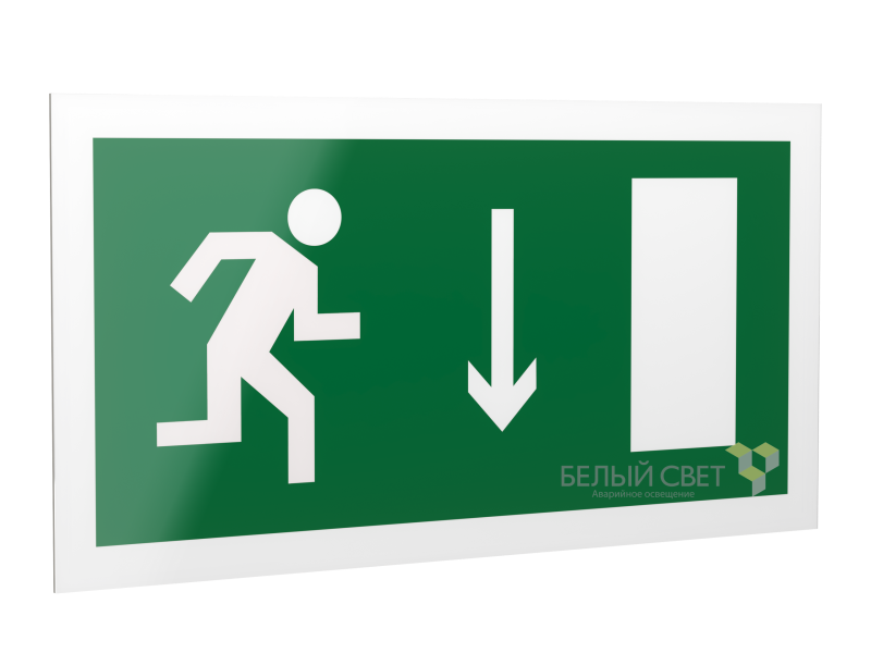 Знак безопасности PS-42226.E09 "Указ. двери эвакуац. выхода (прав.)" Белый свет a23555