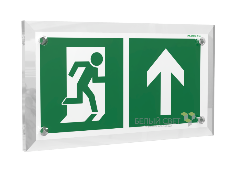 Знак безопасности PT-17328.E38 "Напр. к эвакуационному выходу прямо" Белый свет a22483