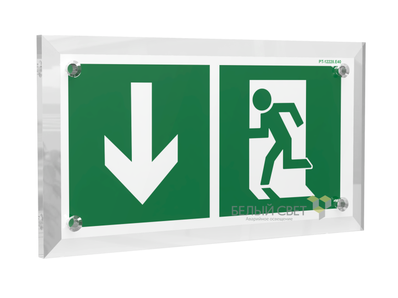 Знак безопасности PT-17328.E40 "Указ. двери эвакуац. выхода (левостор.)" Белый свет a22485