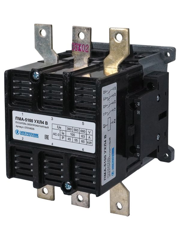 Пускатель электромагнитный ПМА-5100 УХЛ4 В 100А 110В 2НО+2НЗ IP00 нереверсивный без реле Электротехник ET014635