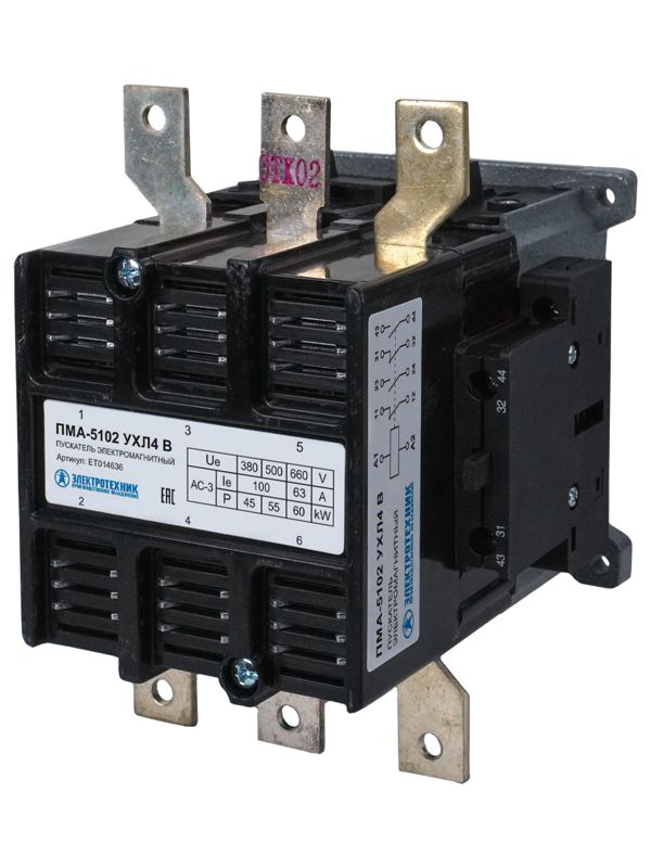 Пускатель электромагнитный ПМА-5102 УХЛ4 В 100А 110В 2НО+2НЗ IP00 нереверсивный без реле Электротехник ET014636