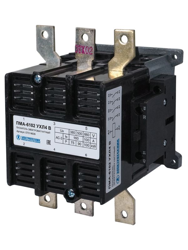 Пускатель электромагнитный ПМА-6102 УХЛ4 В 160А 110В 2НО+2НЗ IP00 нереверсивный без реле Электротехник ET014639