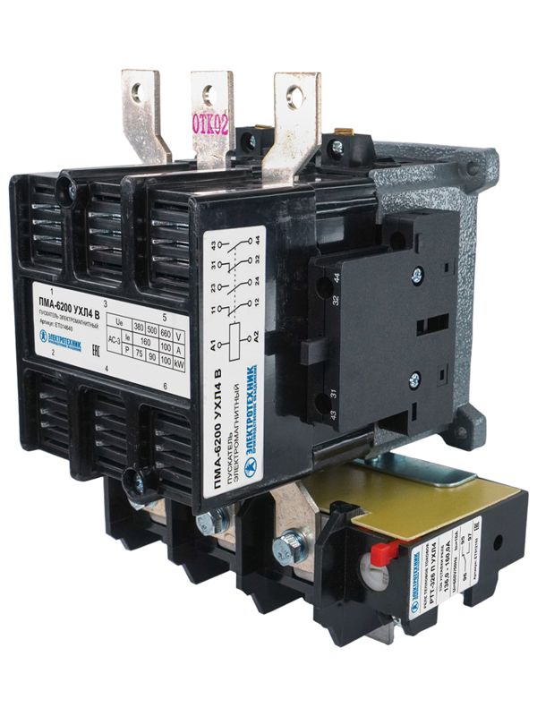 Пускатель электромагнитный ПМА-6200 УХЛ4 В 160А 110В 2НО+2НЗ IP00 нереверсивный с реле РТТ-326 136-160А Электротехник ET014640