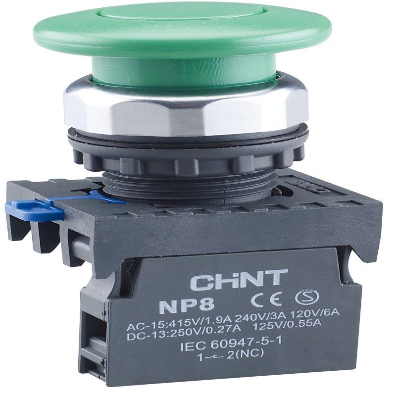 Кнопка управления "Грибок" NP8-01M/13 d40мм 1НЗ IP65 с самовозвратом без подсветки зел. (R) CHINT 667260
