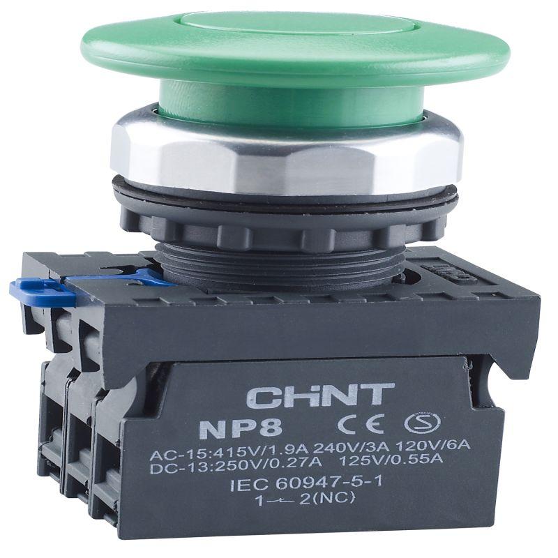 Кнопка управления "Грибок" NP8-02M/13 d40мм 2НЗ IP65 с самовозвратом без подсветки зел. (R) CHINT 667266