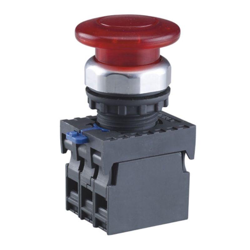 Кнопка управления "Грибок" d40мм NP8-02MD/14 2НЗ IP65 AC110-230В с самовозвратом с подсветкой красн. (R) CHINT 667600