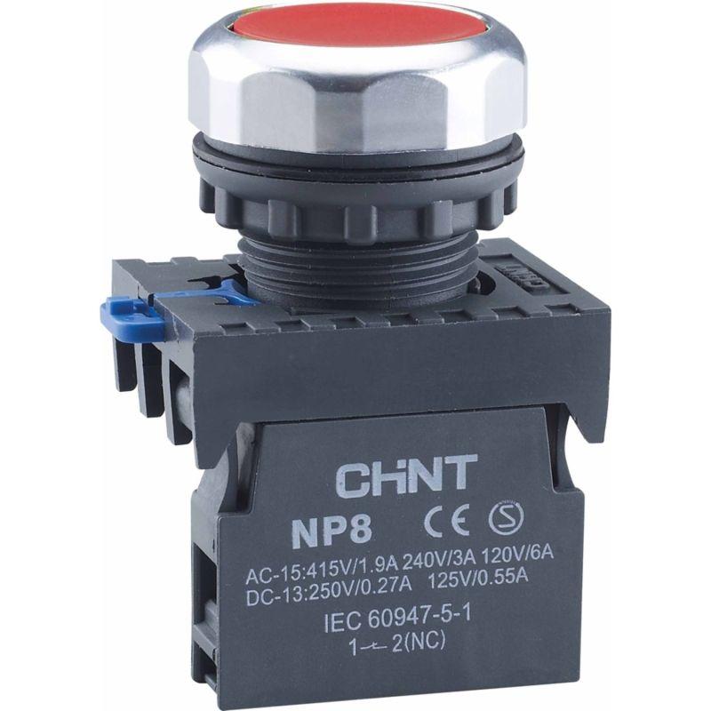 Кнопка управления NP8-02BND/4 подсвет. самовозв. AC110-230В(LED) 2НЗ IP65 (R) красн. CHINT 667587