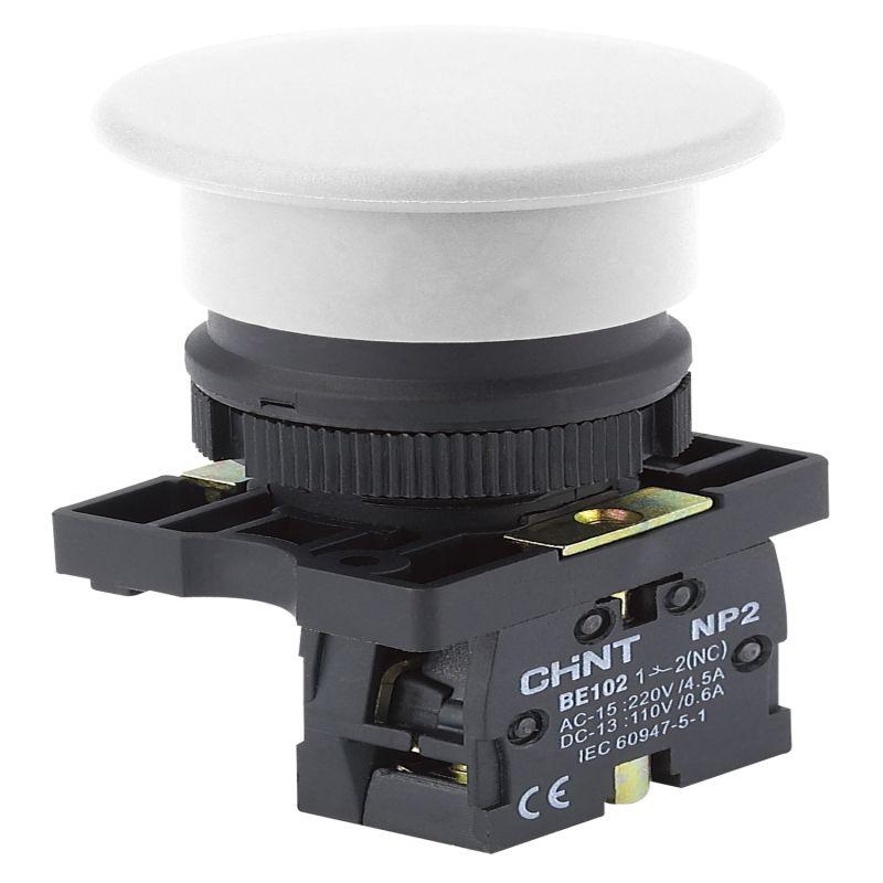 Кнопка управления "Грибок" NP2-EC12 d40мм 1НЗ IP40 с самовозвратом без подсветки бел. (R) CHINT 576002