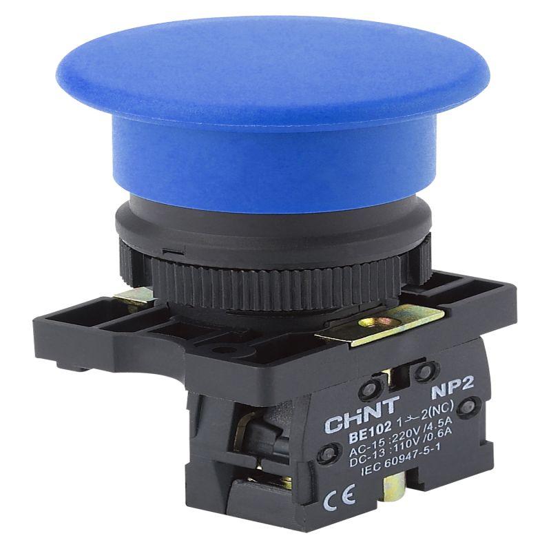 Кнопка управления "Грибок" NP2-EC52 d40мм 1НЗ IP40 с самовозвратом без подсветки син. (R) CHINT 575961