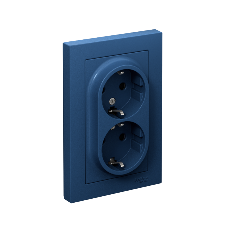 Розетка 2-м. AtlasDesign 16А с заземл. со шторками в сборе аквамарин SE ATN001126