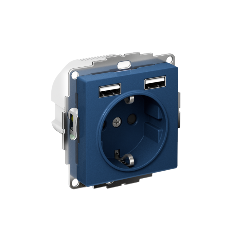 Розетка AtlasDesign 16А с 2-мя заряд. устройствами USB тип A+A 5В/2.4А 2х5В/1.2А механизм аквамарин SE ATN001130