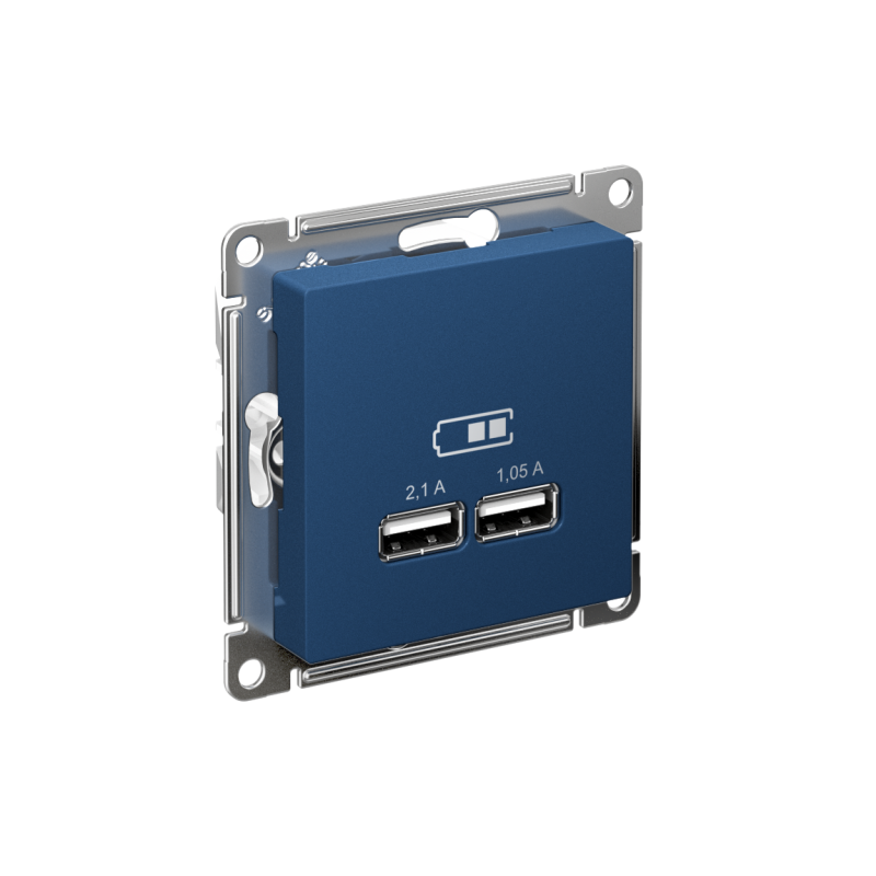 Розетка USB AtlasDesign тип A+A 5В/2.1А 2х5В/1.05А механизм аквамарин SE ATN001133