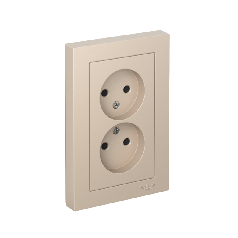 Розетка 2-м. AtlasDesign 16А без заземл. со шторками в сборе песочн. SE ATN001222