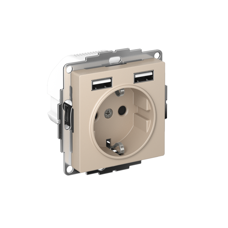 Розетка AtlasDesign 16А с 2-мя заряд. устройствами USB тип A+A 5В/2.4А 2х5В/1.2А механизм песочн. SE ATN001230