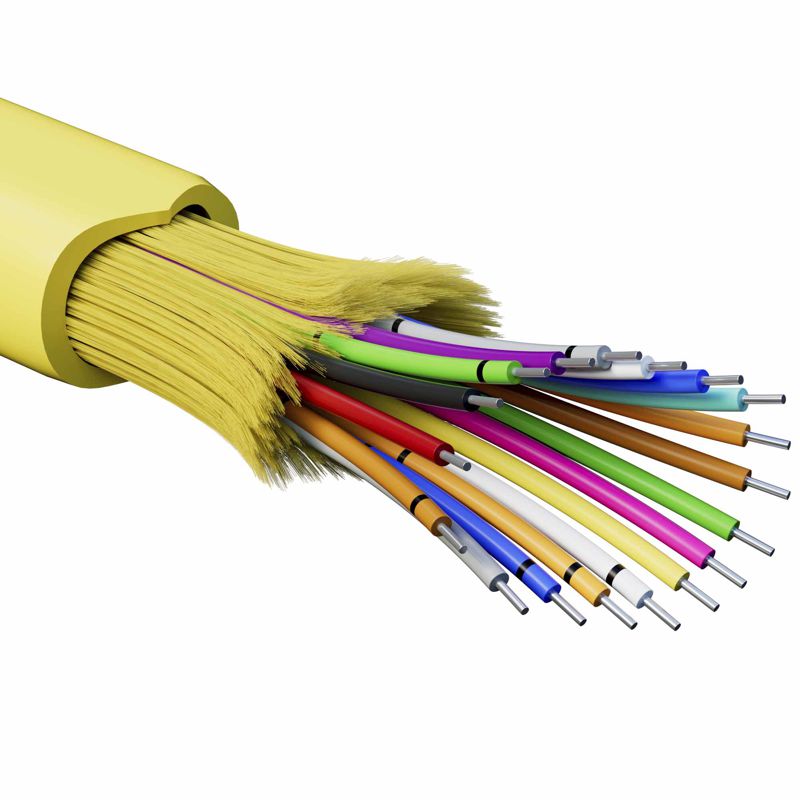 Кабель волоконно-оптический распределительный арамидные упрочняющие нити для внутренней прокладки нг(A)-HFLTx 18 ОВ категорияOS2 (G.652.D) плотный буфер 0.4кН барабан 2000м DKC RNDT9C18YL03