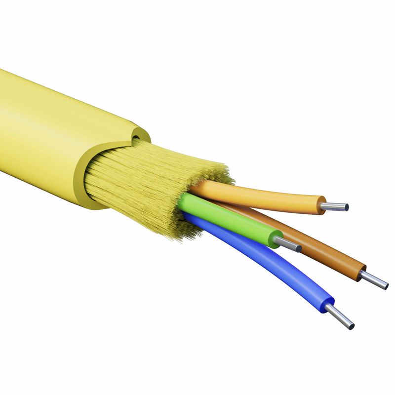 Кабель волоконно-оптический распределительный арамидные упрочняющие нити для внутренней прокладки нг(А)-HF 4 ОВ категория OS2(G.652.D) плотный буфер 0.4кН барабан 2000м DKC RNDT9C4YL01