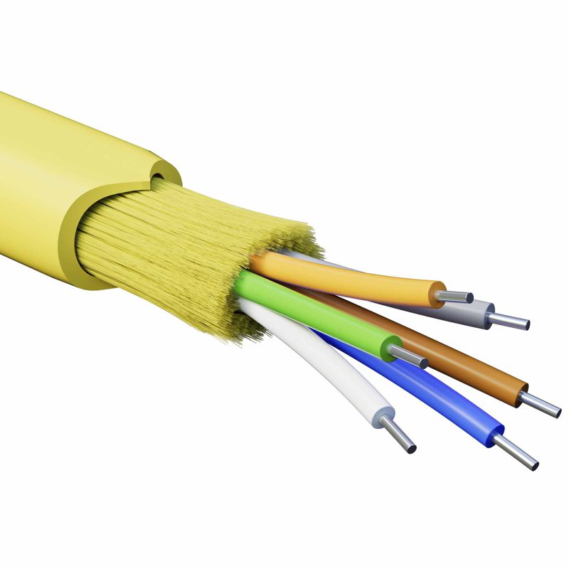 Кабель волоконно-оптический распределительный арамидные упрочняющие нити для внутренней прокладки нг(А)-HF 6 ОВ категорияOS2(G.652.D) плотный буфер 0.4кН барабан 500м DKC RNDT9C6YL01-E