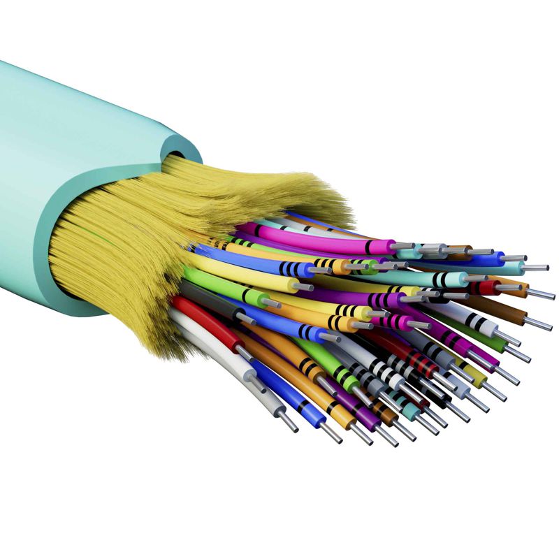 Кабель волоконно-оптический распределительный арамидные упрочняющие нити для внутренней прокладки нг(А)-HF 48 ОВ категорияOM3 (G.651.1) плотный буфер 0.4кН барабан 500м DKC RNDT3C48AQ01-E