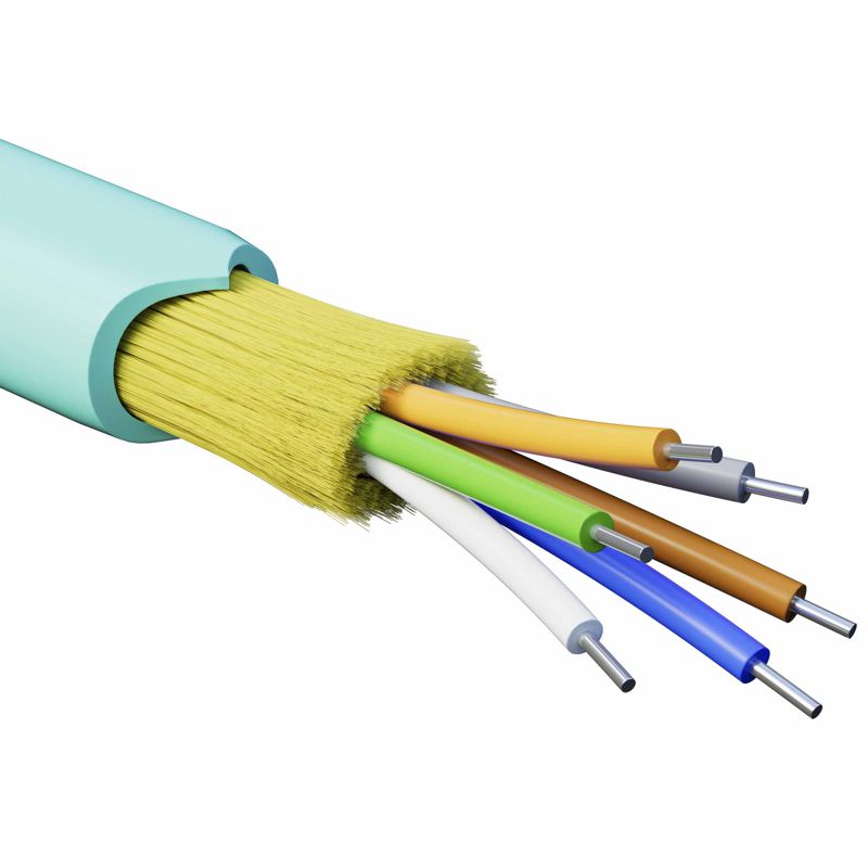 Кабель волоконно-оптический распределительный арамидные упрочняющие нити для внутренней прокладки нг(A)-HFLTx 6 ОВ категорияOM3 (G.651.1) плотный буфер 0.4кН барабан 2000м DKC RNDT3C6AQ03