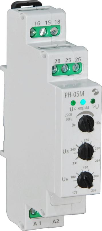 Реле контроля напряжения РН-05М 220В 50Гц возможность работы в качестве реле макс. либо мин. напряжения срабатывание с выдержкой времени 0.1-10с ток контактов исполн. реле 8А 2п УХЛ4 Реле и Автоматика A8223-34122581