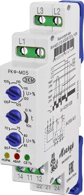 Реле контроля трехфазного линейного напряжения РКФ-М05-2-15 AC100В УХЛ2 (спец.) Меандр A8302-16934706
