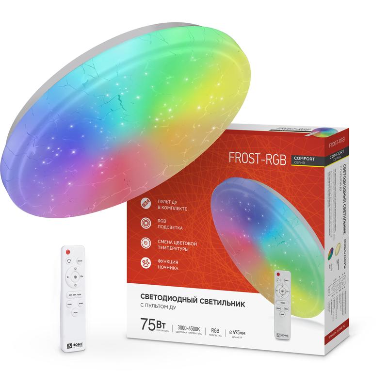 Светильник светодиодный COMFORT FROST-RGB 75Вт 3000-6500К 4400лм 230В 495х85мм с пультом ДУ IN HOME 4690612044644