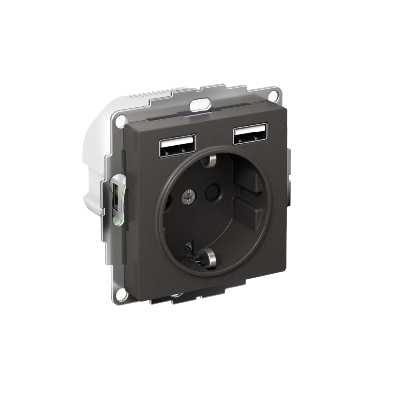 Розетка AtlasDesign 16А с 2-мя заряд. устройствами USB тип A+A 5В/2.4А 2х5В/1.2А механизм базальт SE ATN001430