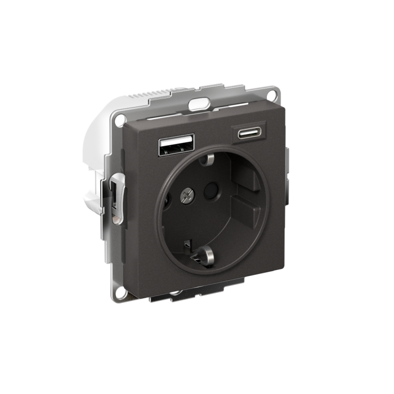 Розетка AtlasDesign 16А с 2-мя заряд. устройствами USB тип A+C 5В/2.4А/3.0А 2х5В/1.5А механизм базальт SE ATN001432