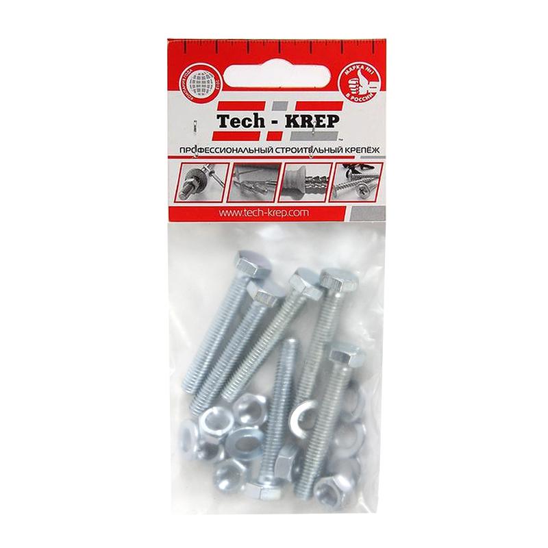 Болт с шестигранной головкой М6х40 DIN 933 + гайка + шайба оцинк. (уп.6шт) Tech-Krep/Zitar 112719