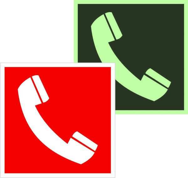 Знак F 05 "Телефон для использования при пожаре" (в том числе телефон прямой связи с пожарной охраной) 200х200мм пленка самоклеящаяся с покрытием фотолюминесцентным EKF an-f-05-f