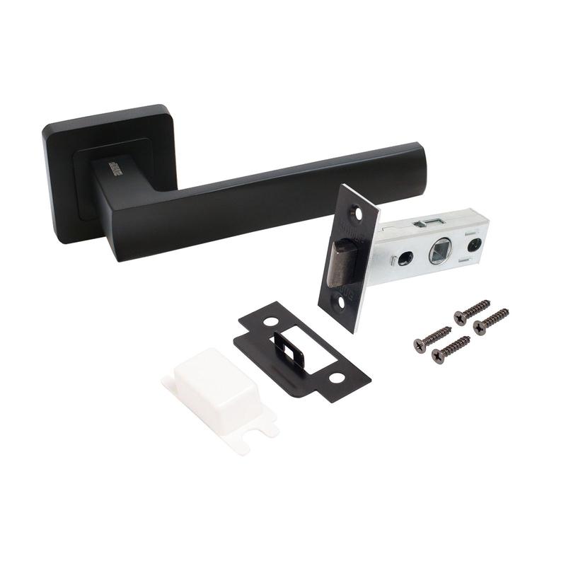 Комплект ручек и защелка АРТ "КОЛОМБО" BL+L45-8 BL (23150/S45) матов. черн. Аллюр 15 200