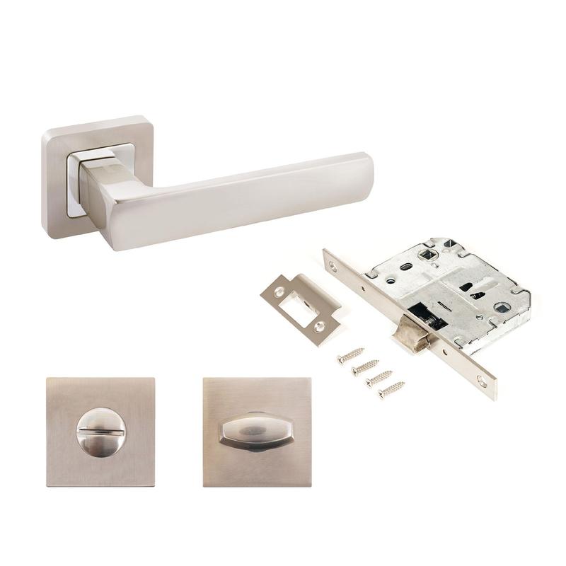 Комплект ручек и защелка с фикс АРТ "КОЛОМБО" SN+L7050S SN+BK-S1 SN/CP(2380/S7050) матов. никель Аллюр 15 202