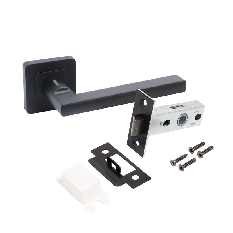 Комплект ручек и защелка АРТ "ВЕНСАН" BL+L45-8 BL (26150/S45) матов. черн. Аллюр 15 198