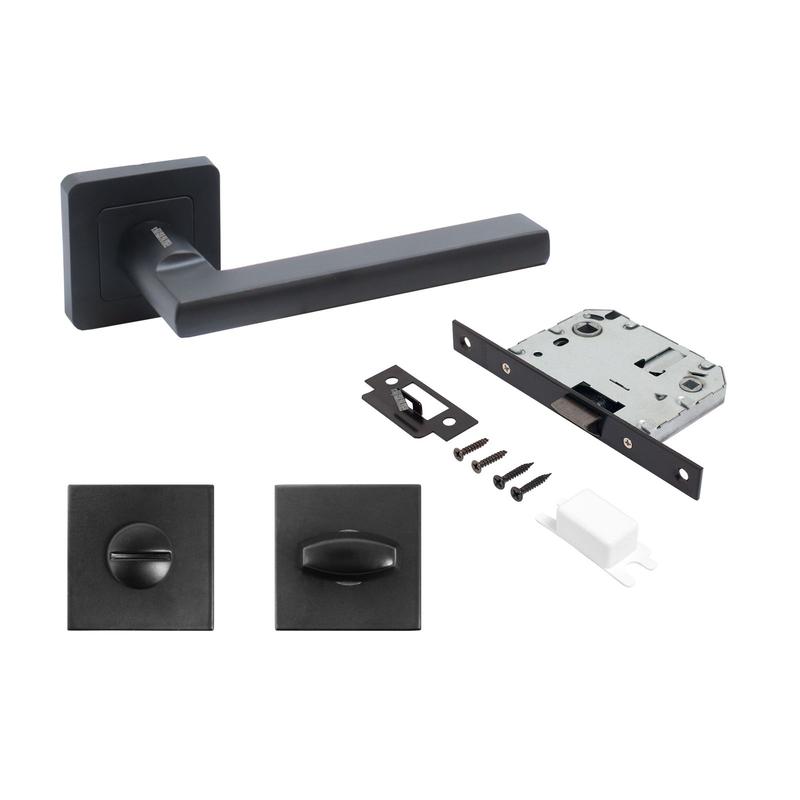 Компл ручек и защелка с фикс АРТ "ВЕНСАН" BL+L7050S BL+BK-S1 BL (26150/S7050) матов. черн. Аллюр 15 201