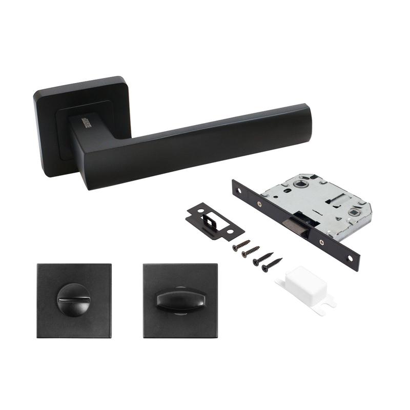 Компл ручек и защелка с фикс АРТ "КОЛОМБО" BL+L7050S BL+BK-S1 BL (23150/S7050) матов. черн. Аллюр 15 203