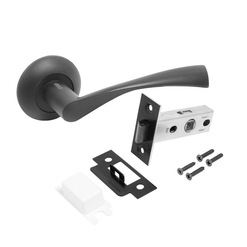 Комплект ручек и защелка АРТ "ОСКАР" BL+L45-8 BL (13150/S45) матов. черн. Аллюр 14 677